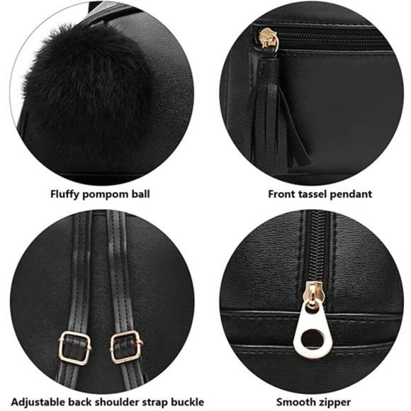 PINK Mini Backpack Purse for Girls Teens Women Purses PU Leather Pom Backpack - Picture 2 of 5
